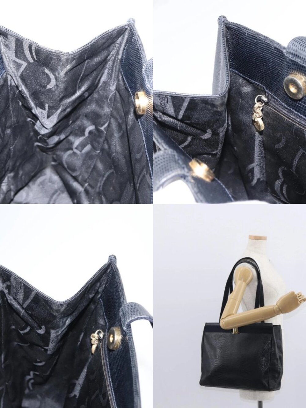 Salvatore Ferragamo Vala Tote Bag Leather Navy Gold Auth BA8751 - Picture 14 of 15